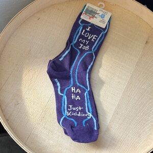 Playful Purple Socks with Humorous Text